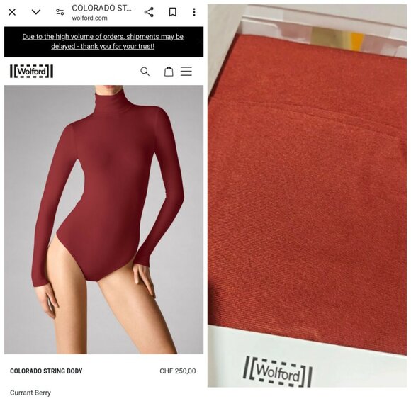 WOLFORD COLORADO BODYSUIT SIZE L IN CURRANT BERRY COLOR - Picture 2 of 3